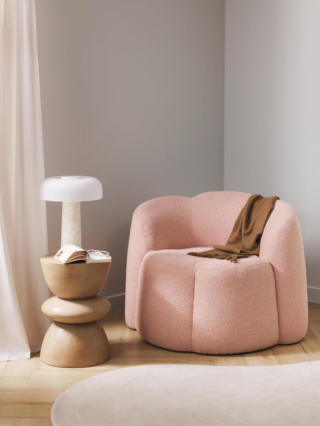 Fleur Bouclé Lounge Chair — Pink
