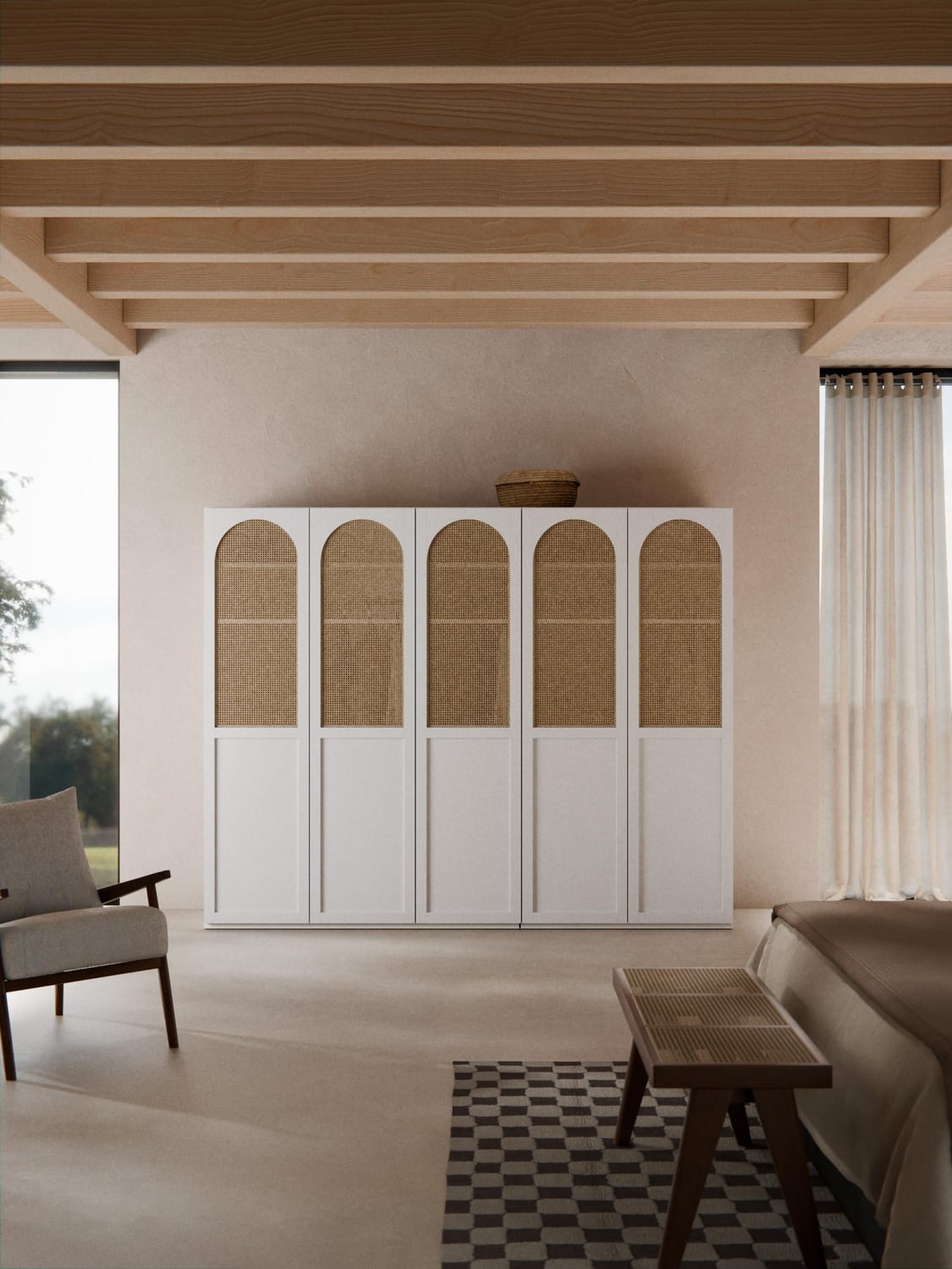 Jeanne Modular Hinged-Door Wardrobe, 250 cm Width, in various sizes — Light Grey