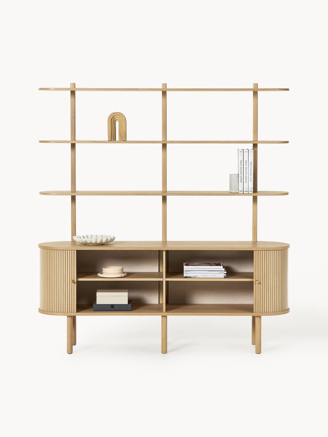 Calary Large Shelving Unit with Fluted Front — Beige