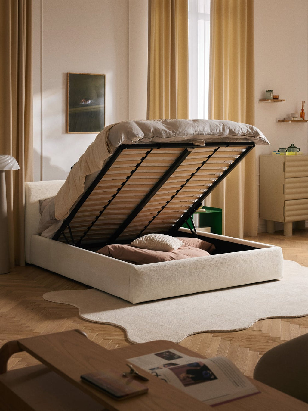 Cloud Upholstered Bed with Storage — Off-White