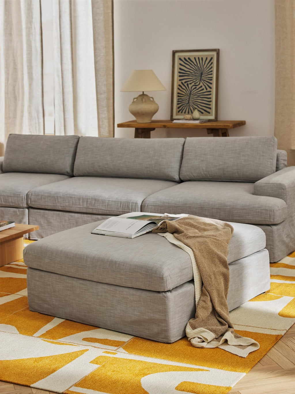 Russell Sofa Ottoman with removable covers — Grey