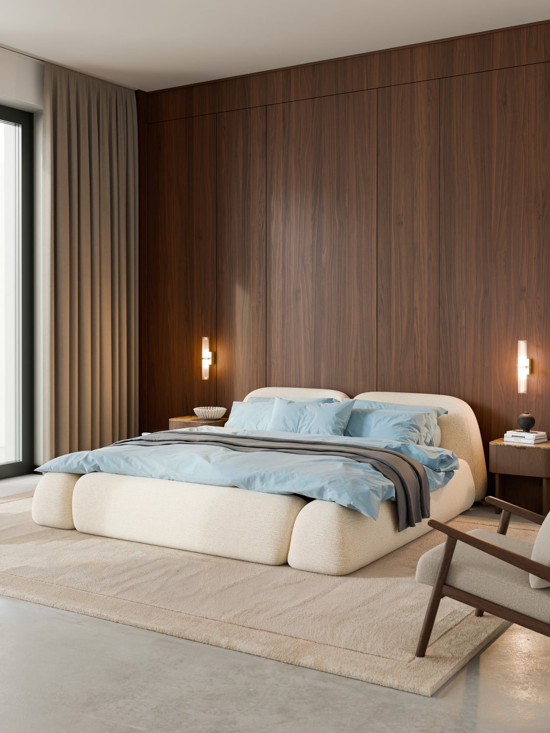 Wolke Upholstered Bed — Light Grey