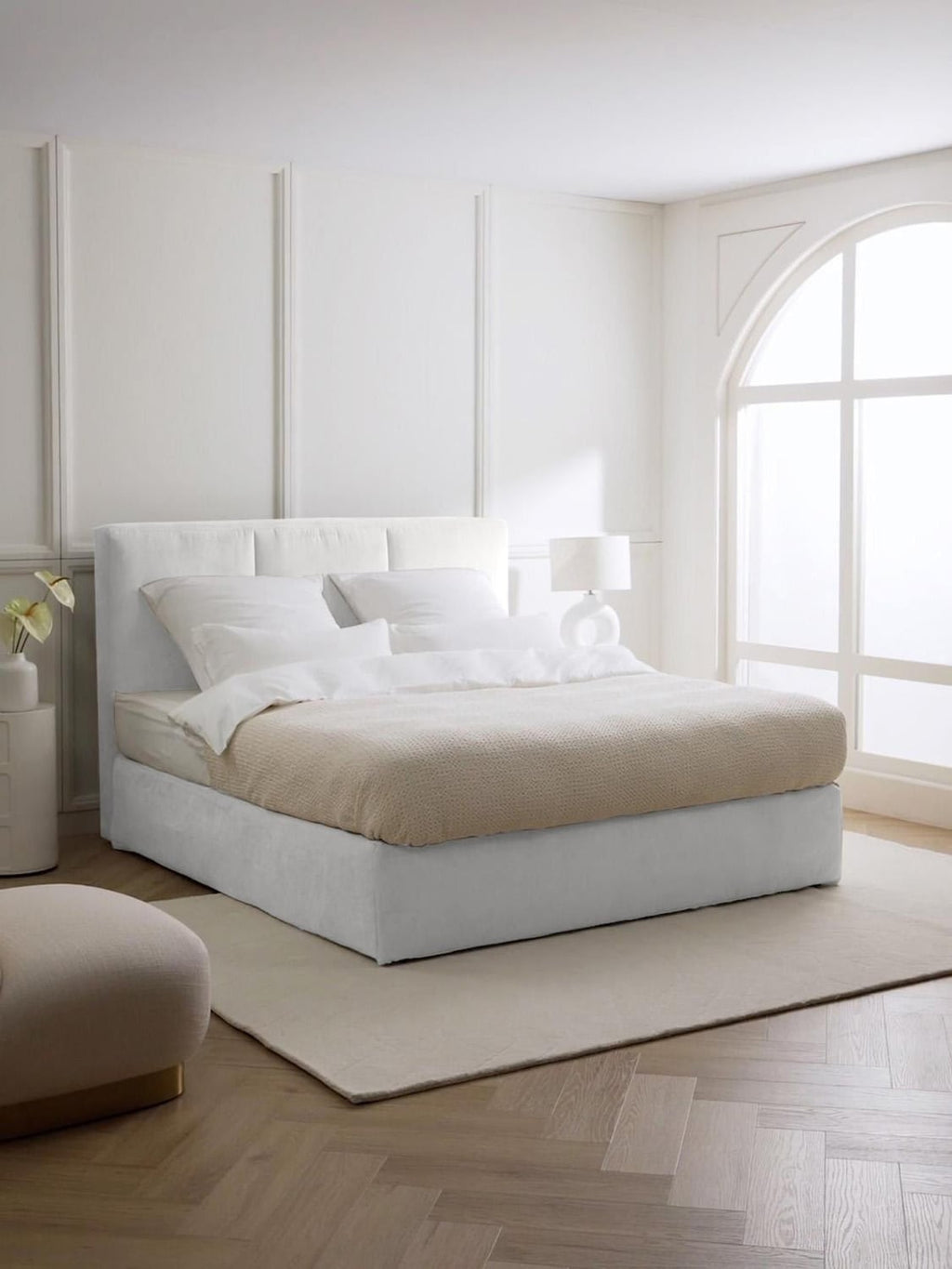 Oberon Box-Spring Bed — Mist Grey