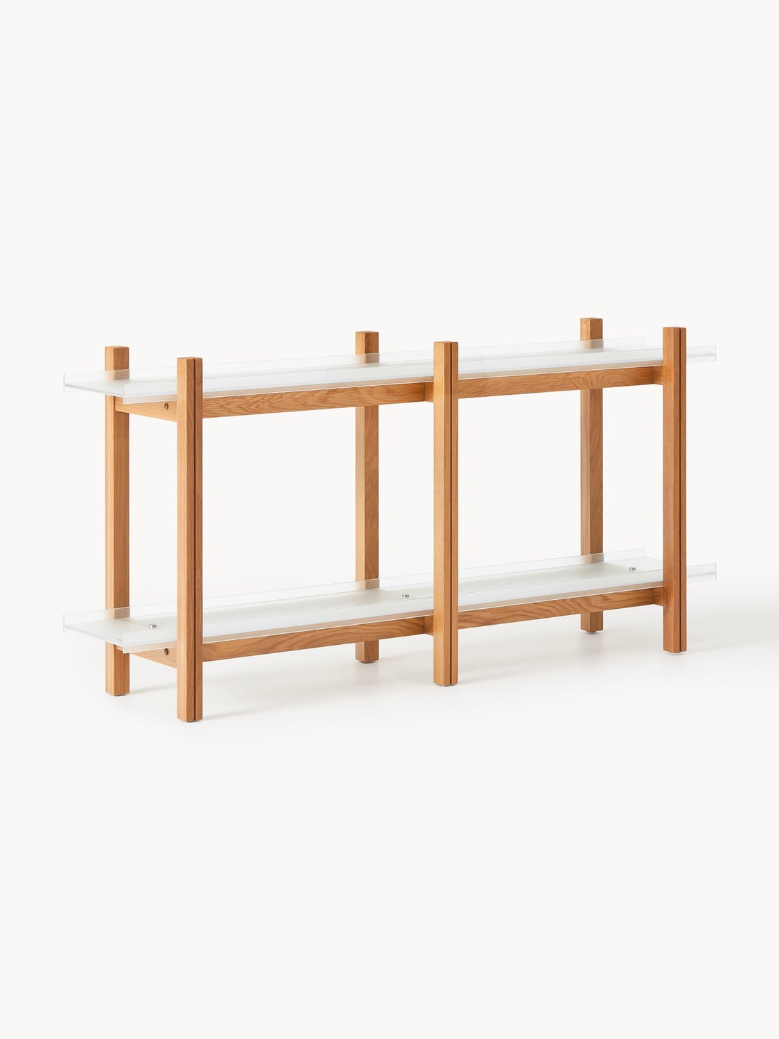 Alex Wooden Shelving Unit, Oak & Glass — Beige