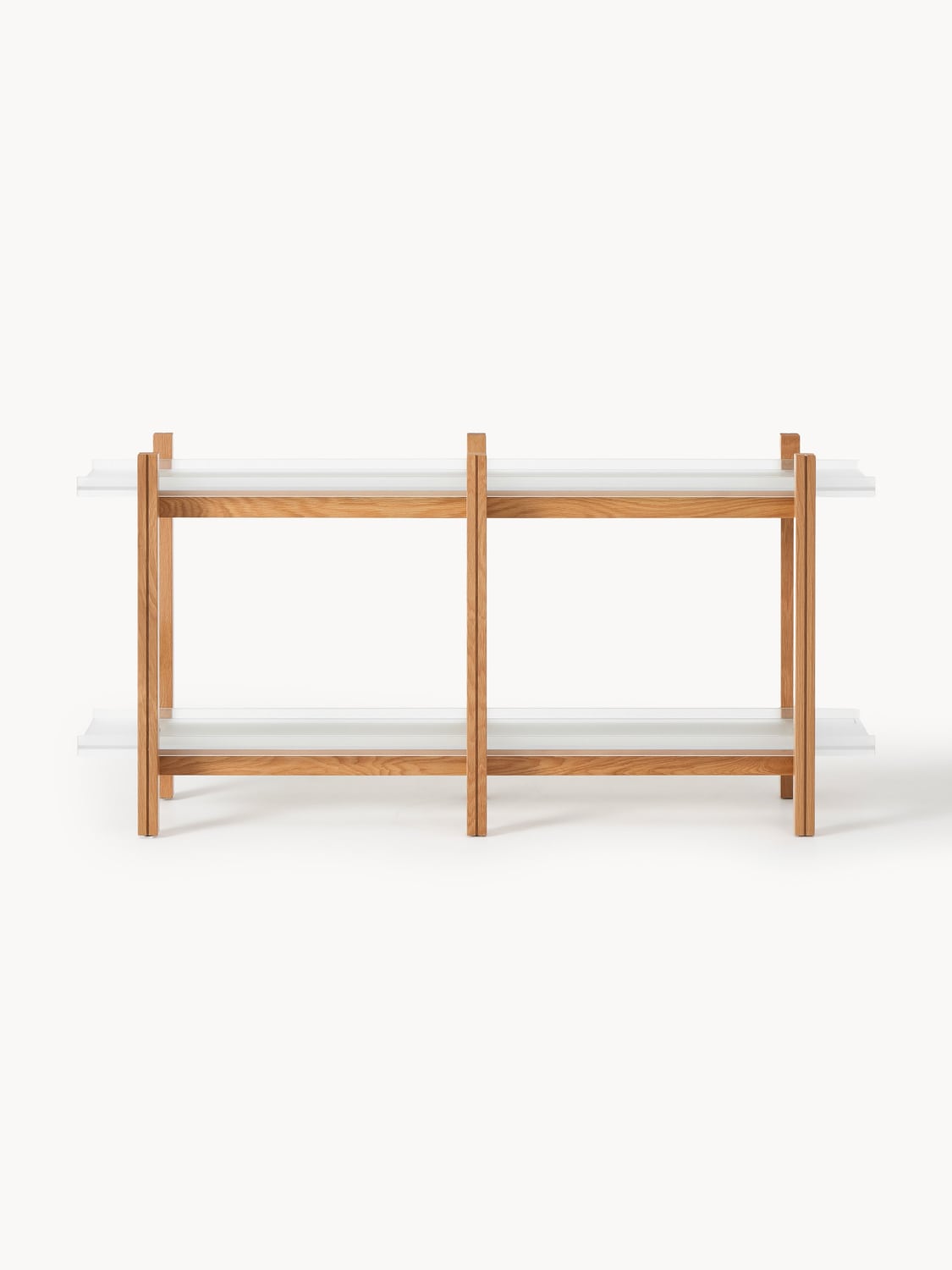 Alex Wooden Shelving Unit, Oak & Glass — Beige
