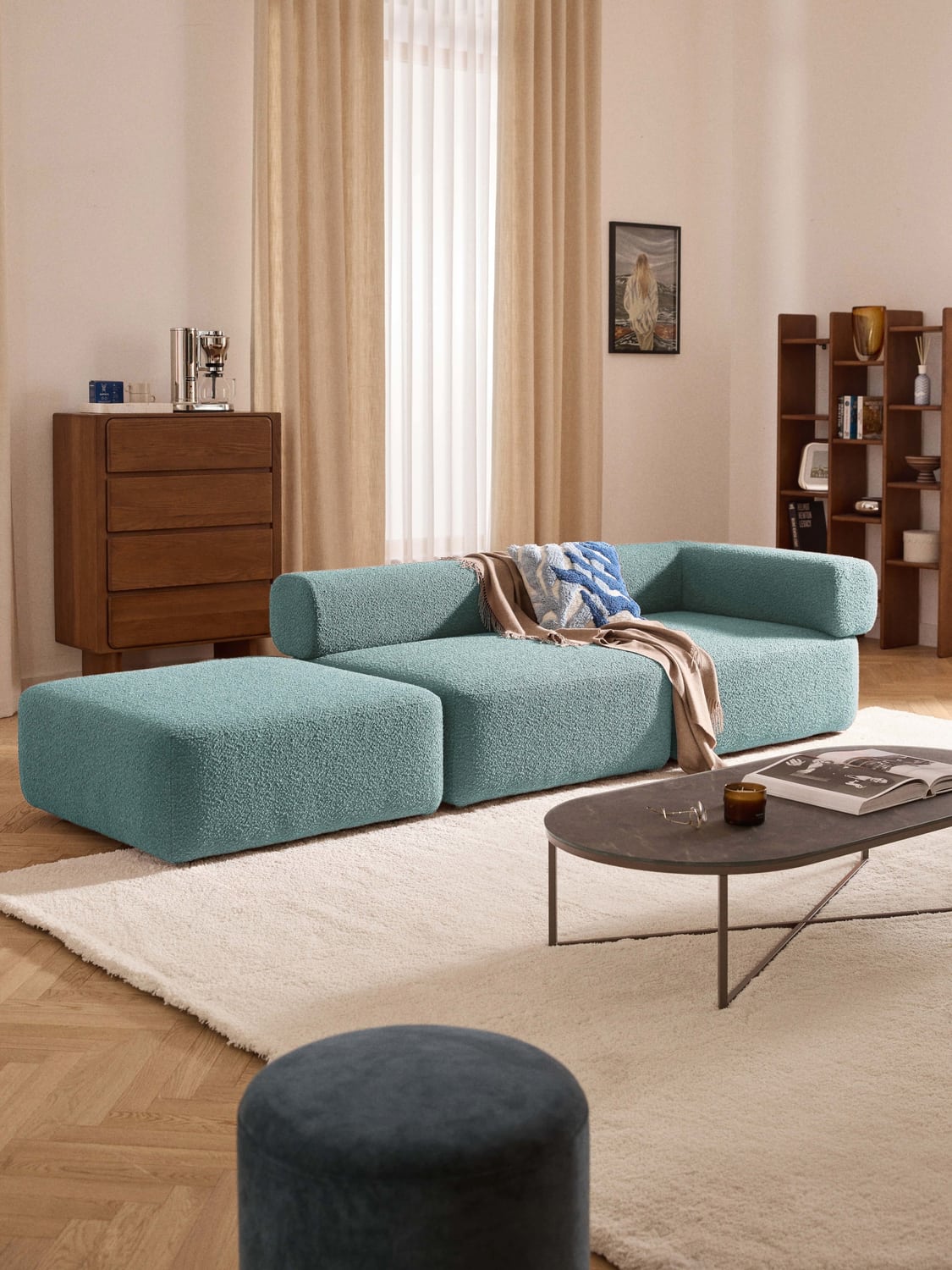 Anton Bouclé Sofa Ottoman — Grey
