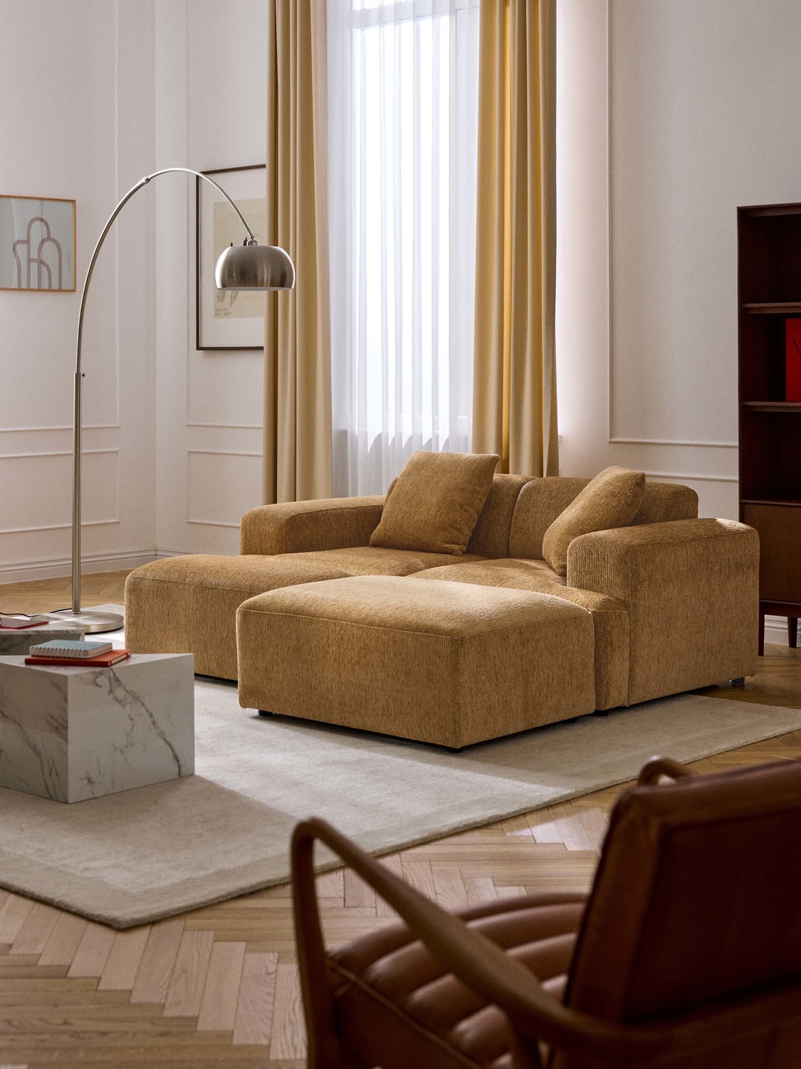 Melva Sofa Ottoman, B 99 x T 72 cm — Yellow