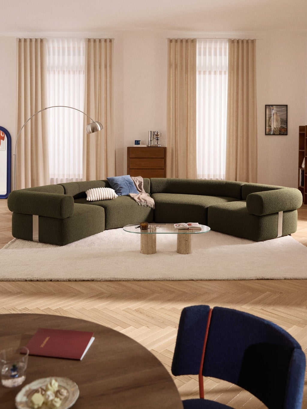 Anton Large Modular Bouclé Sofa — Green