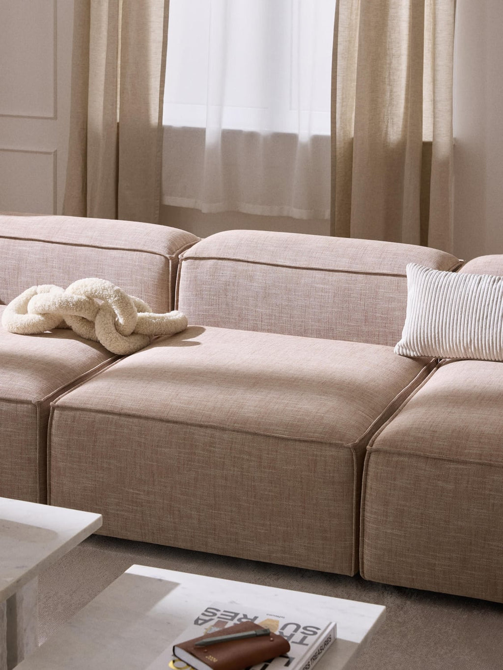 Lennon Middle Module in Linen Blend — Warm Grey