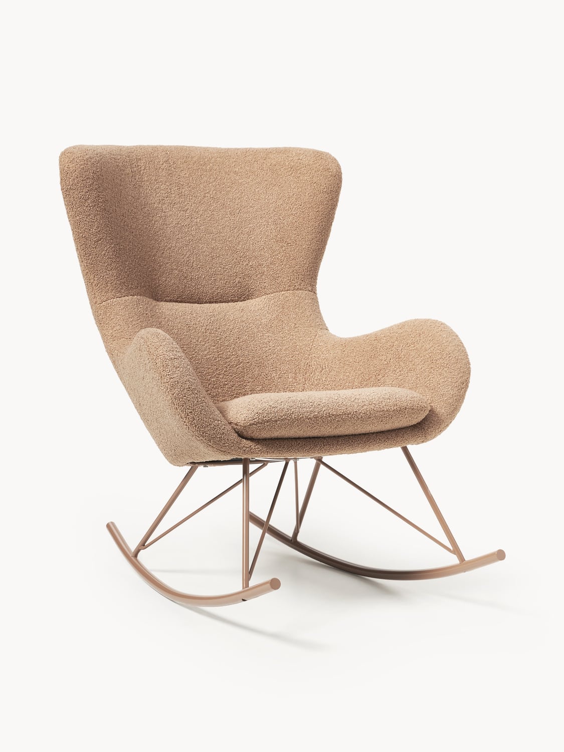 Wing Teddy Rocking Chair with Metal Legs — Warm Grey