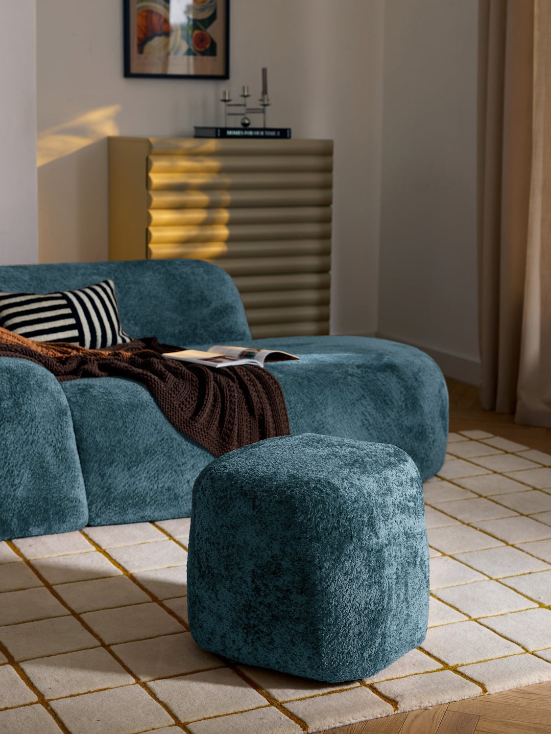 Wolke Tall Ottoman in Teddy Bouclé — Teal
