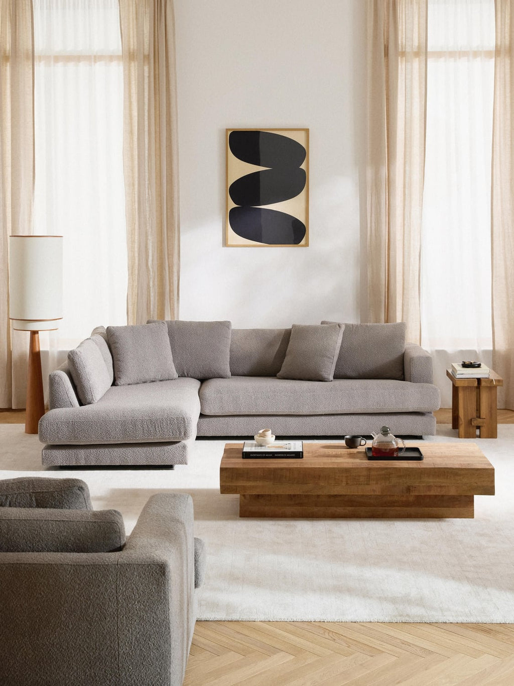 Tribeca Bouclé Corner Sofa — Grey