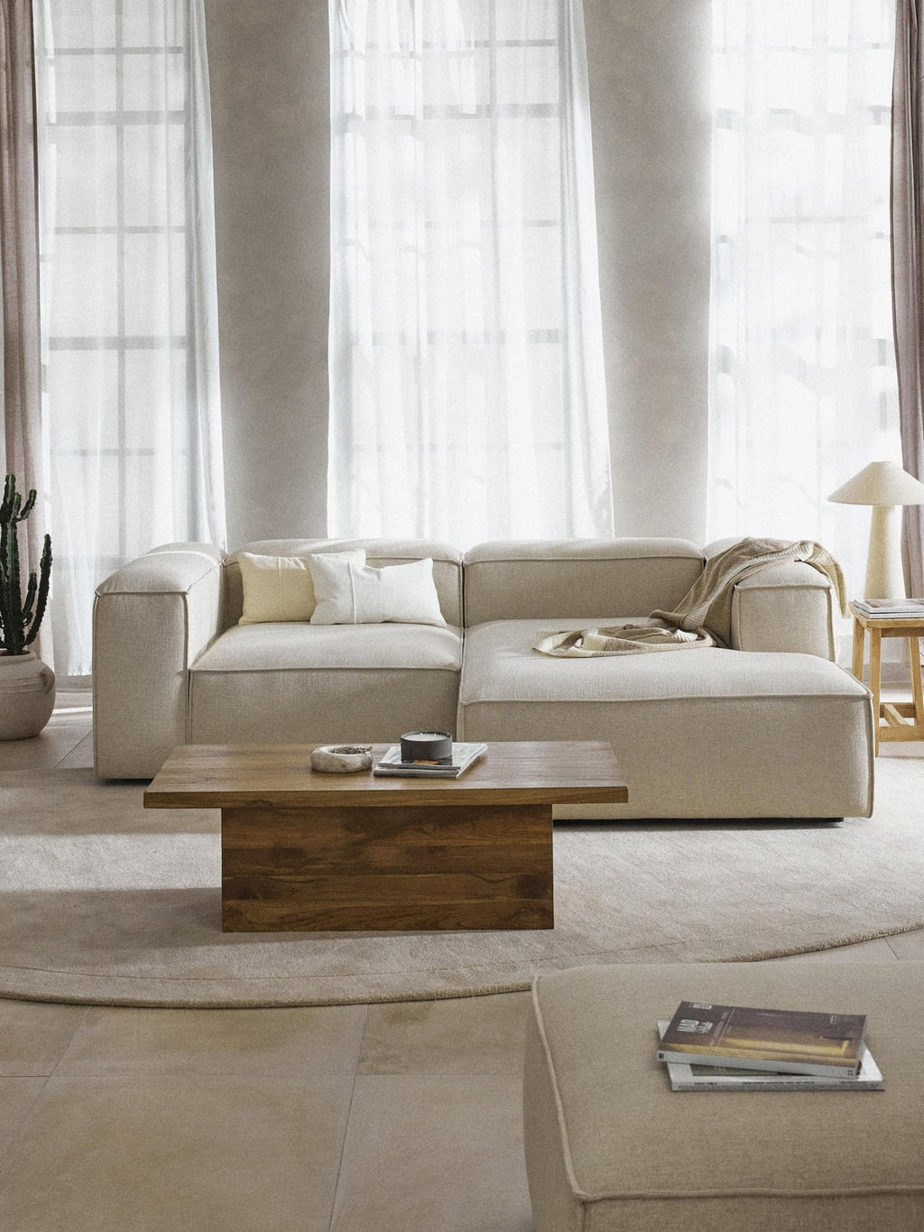 Lennon Ottoman Corner Module in Linen Blend — Off-White