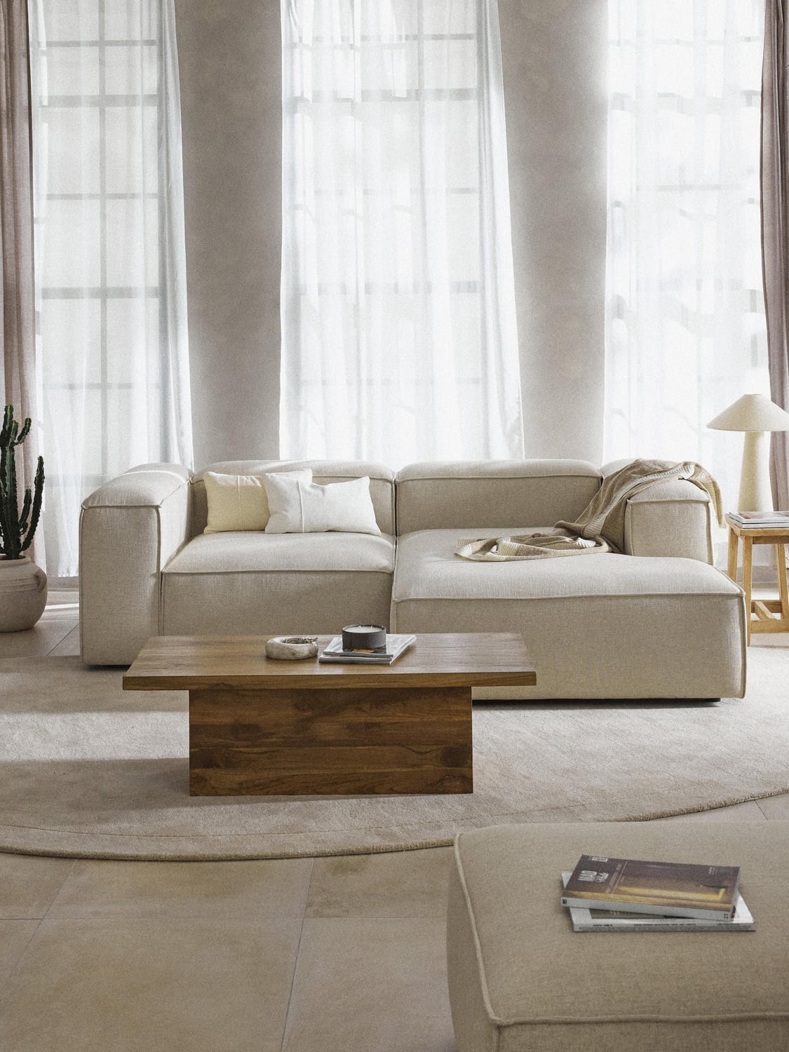 Lennon Ottoman Corner Module in Linen Blend — Off-White