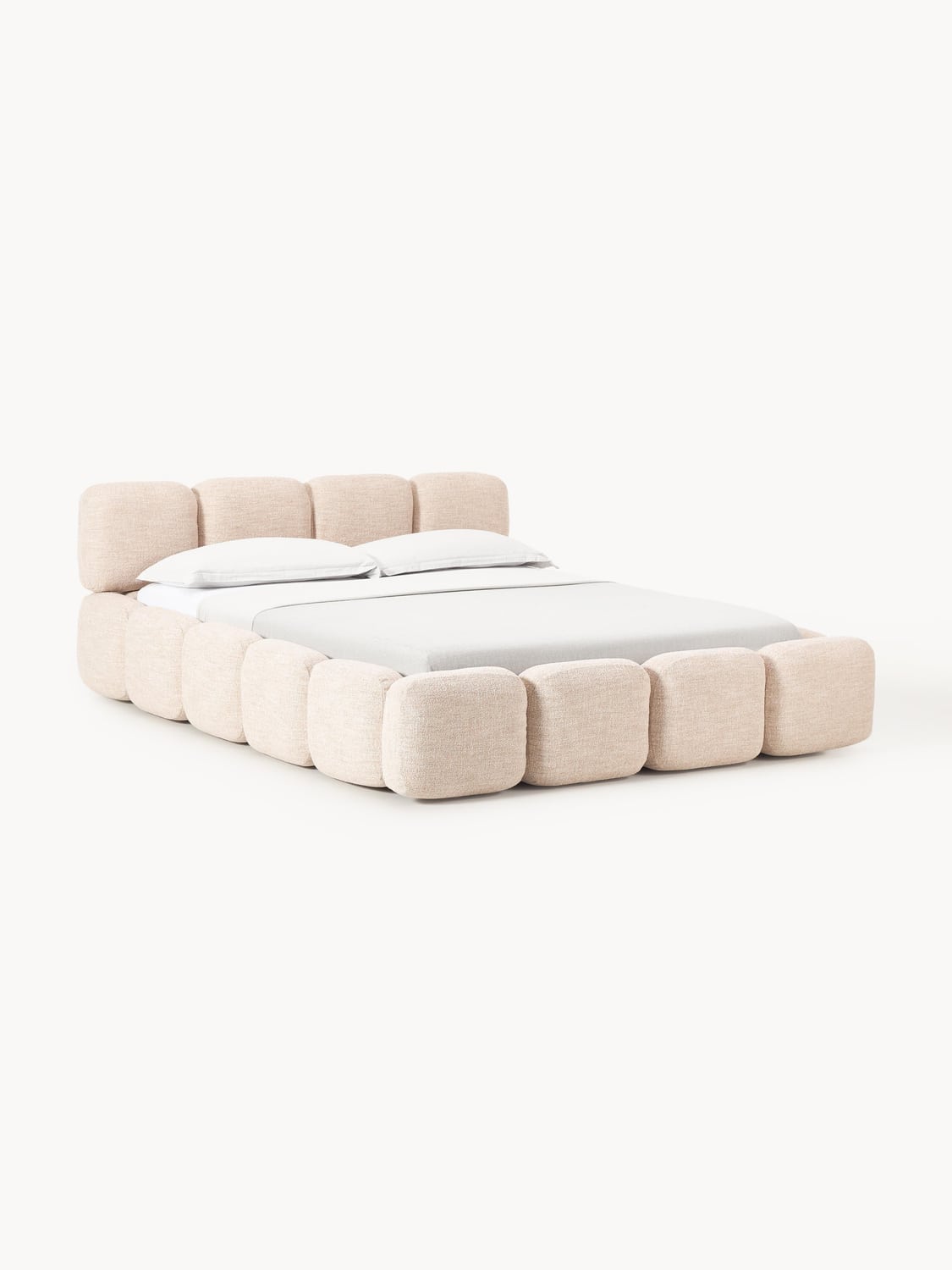 Tayla Upholstered Bed in Bouclé with Storage — Blush
