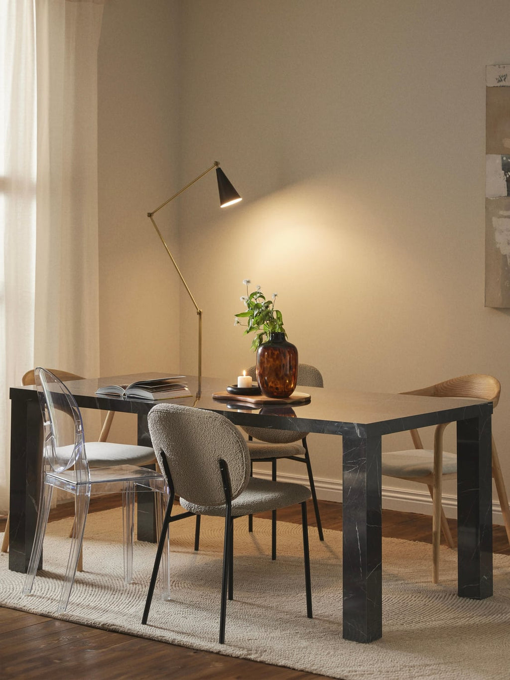 Carl Dining Table in Marble-Look, 180 x 90 cm — Grey