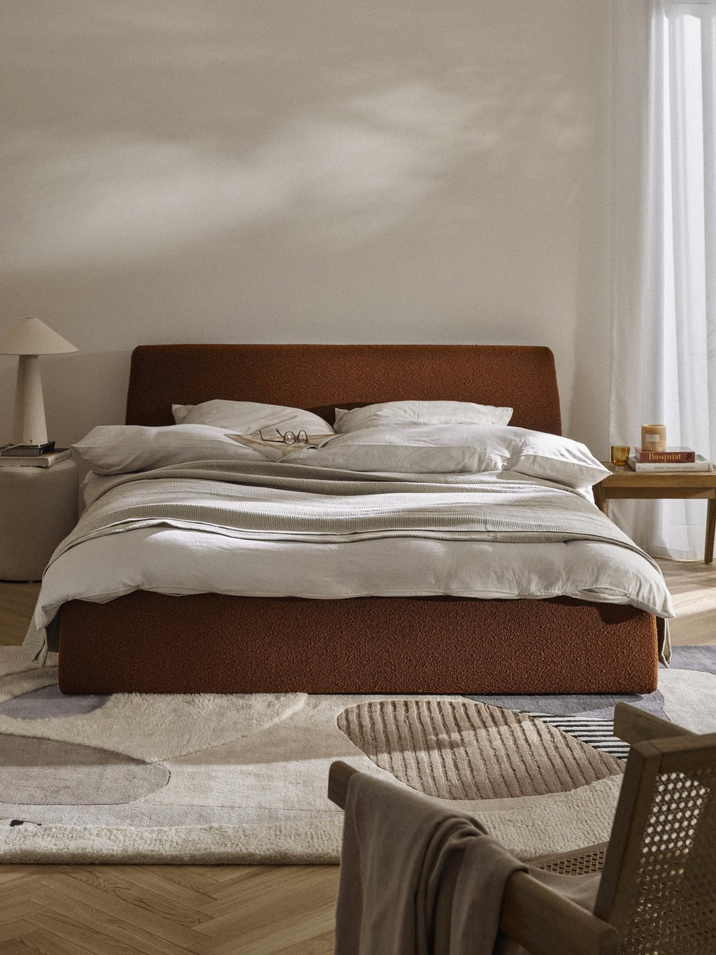 Cloud Bouclé Upholstered Bed with Storage — Taupe