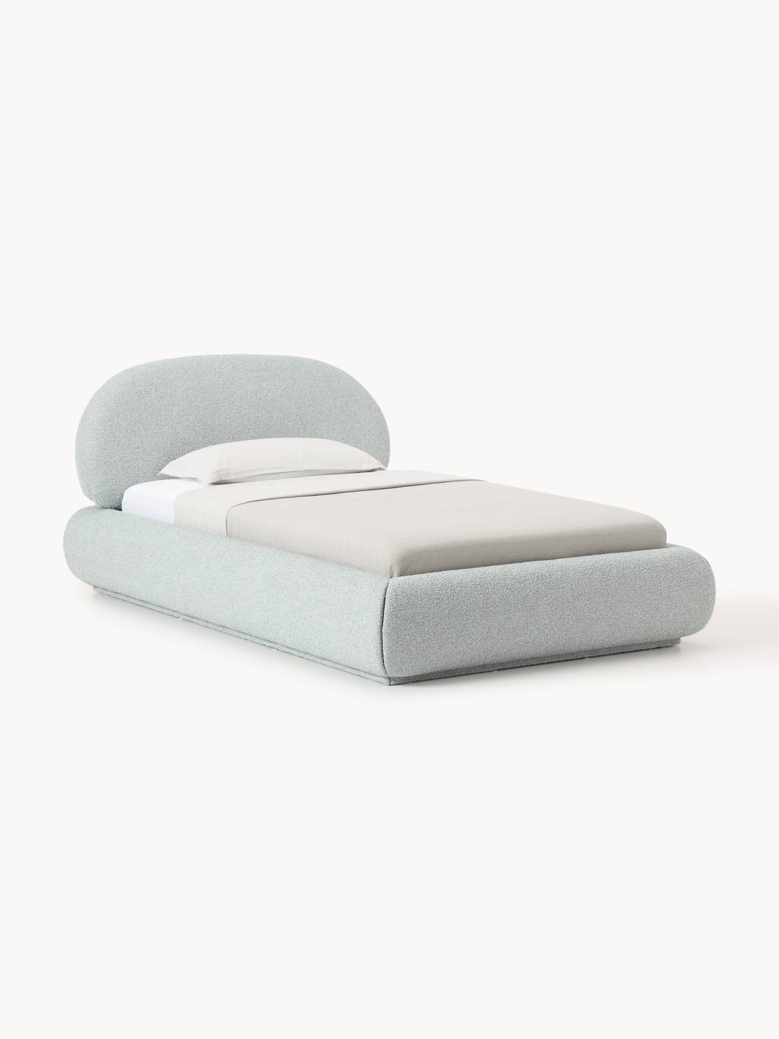Alba Bouclé-Upholstered Single Bed — Light Grey