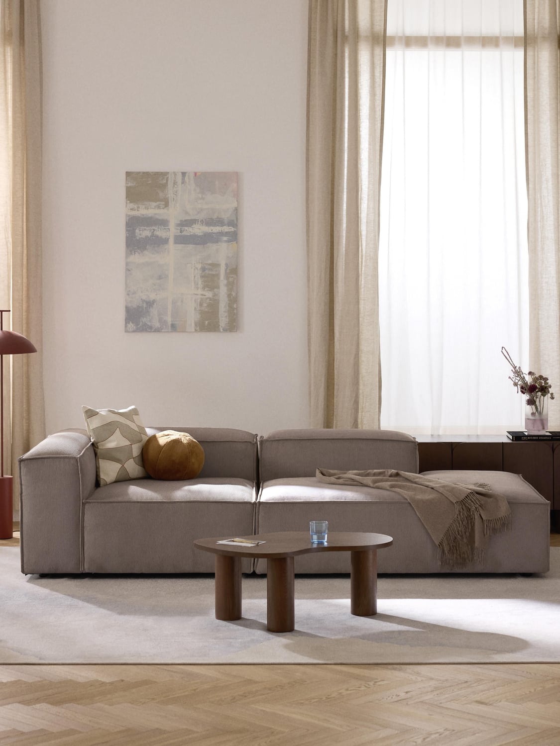 Lennon Modular Ottoman in Corduroy — Mushroom