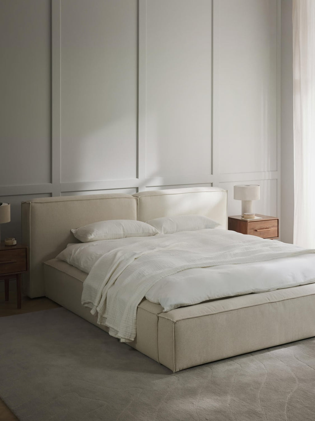 Lennon Upholstered Bed — Light Grey