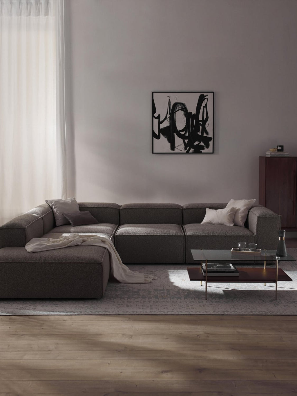 Lennon Modular XL Corner Sofa (4-seater) in Bouclé — Dark Grey