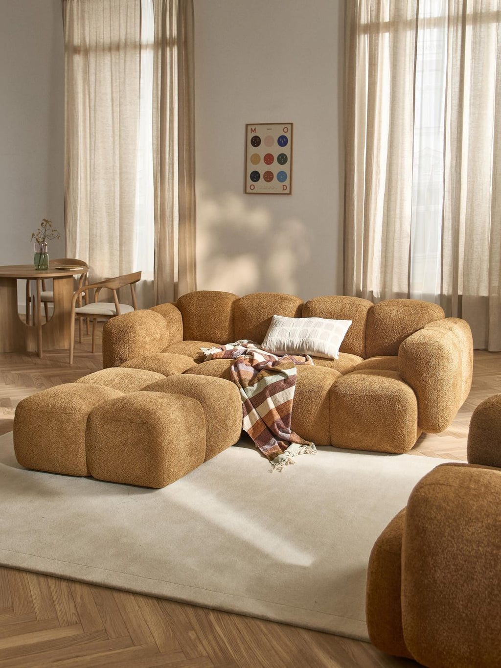 Tayla Sofa Ottoman in Teddy Bouclé — Camel