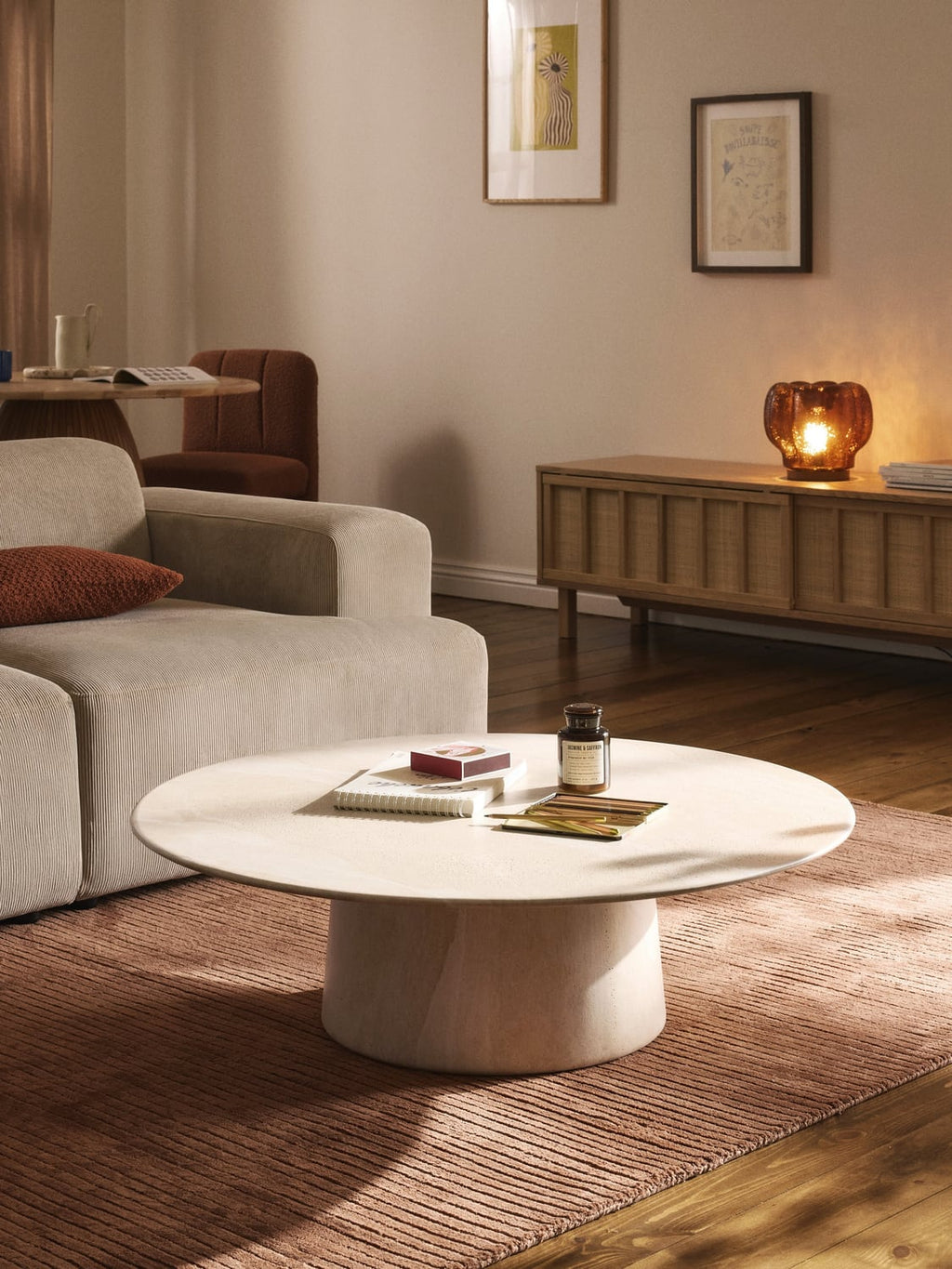Jael Round XL-Coffee Table with Travertine Effect