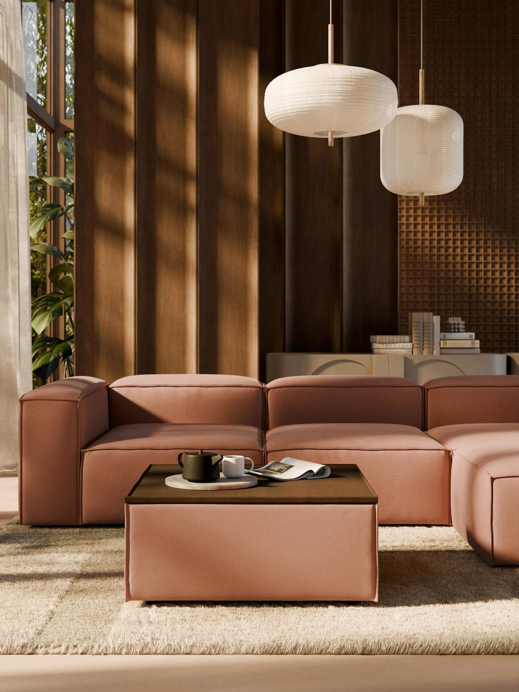 Lennon Sofa Ottoman with Storage — Caramel