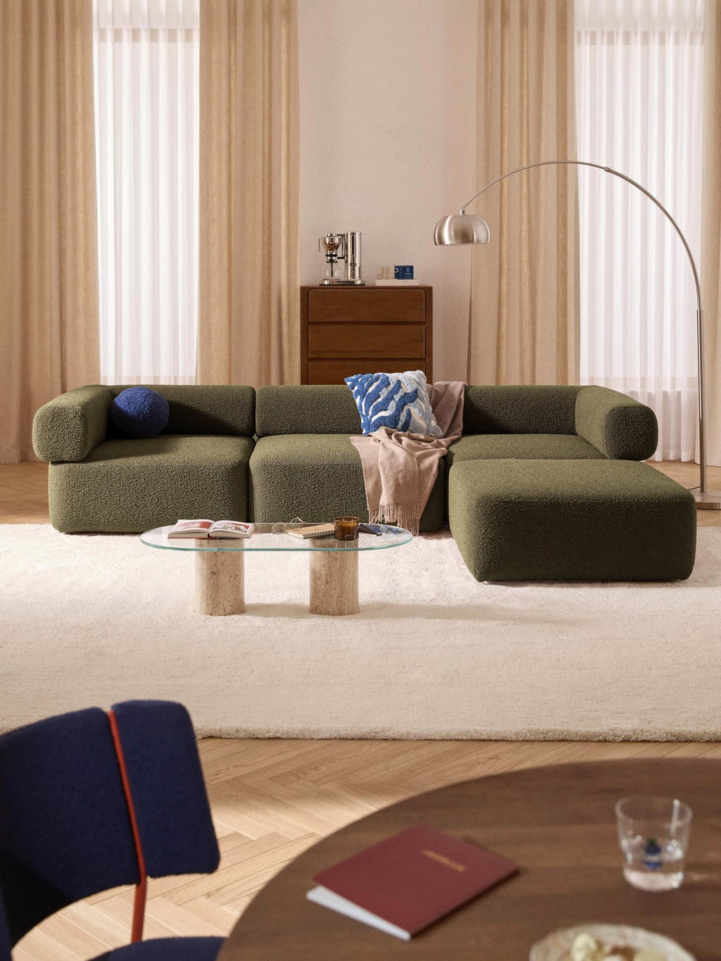 Anton Modular Bouclé Sofa (4-seater) with Ottoman (left/right) — Brown