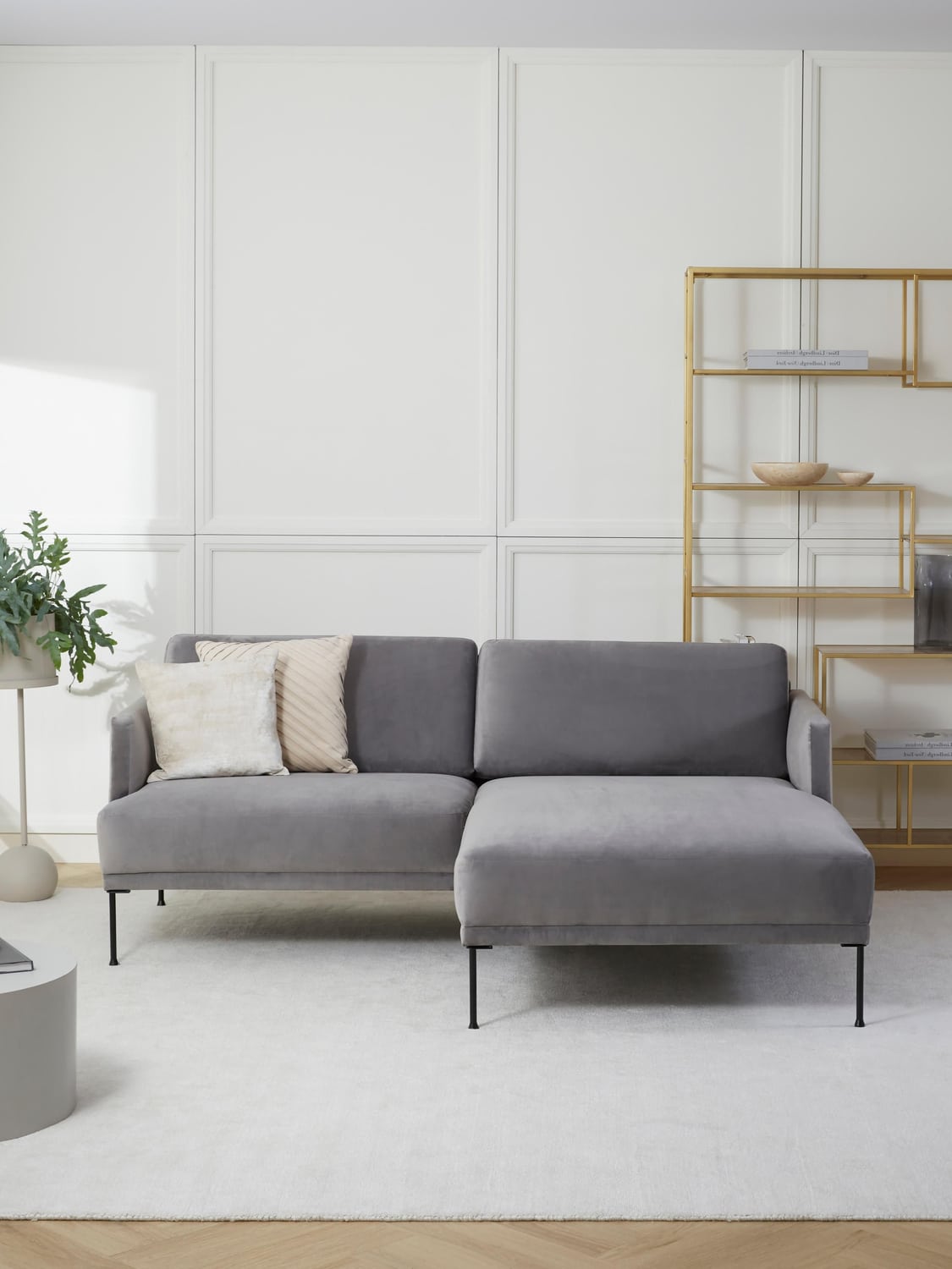 Fluente Small Velvet-Corner Sofa — Grey