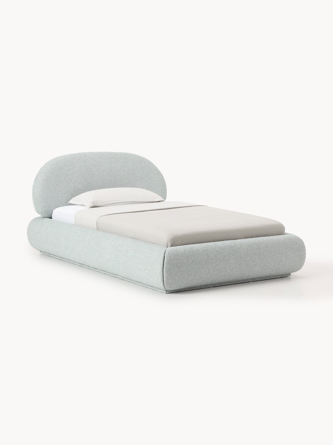 Alba Bouclé-Upholstered Single Bed with Storage — Light Grey