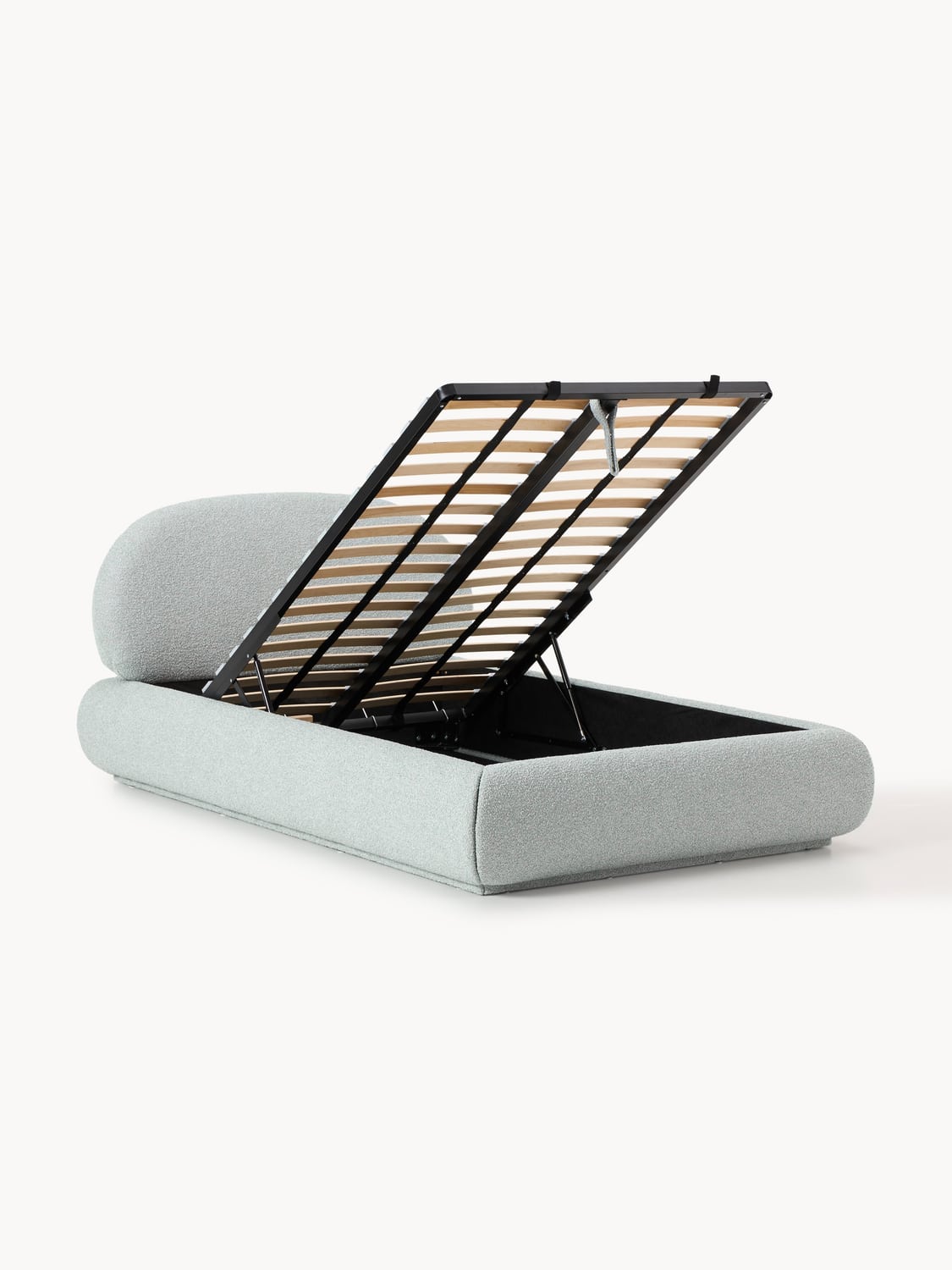 Alba Bouclé-Upholstered Single Bed with Storage — Light Grey