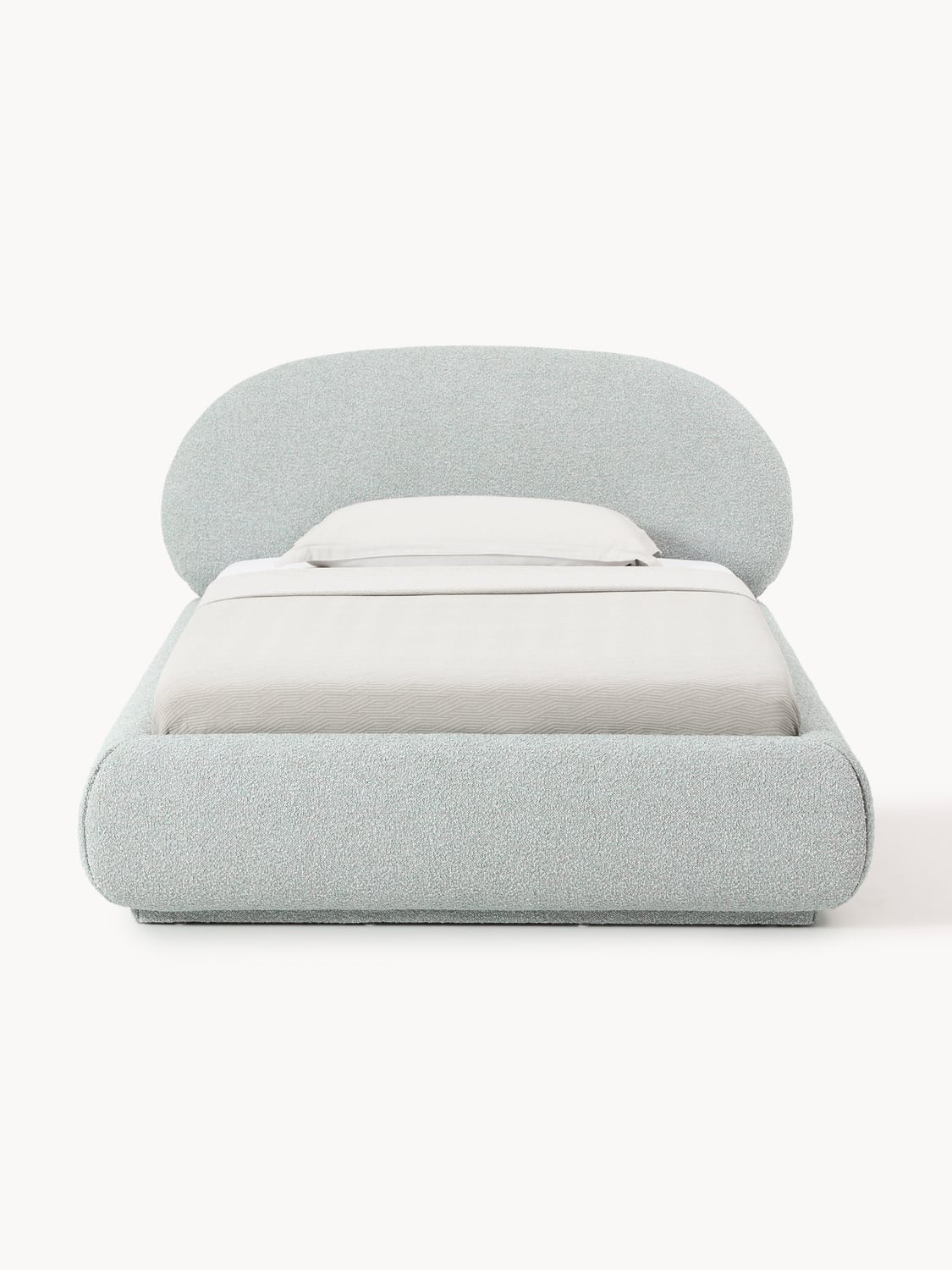 Alba Bouclé-Upholstered Single Bed with Storage — Light Grey