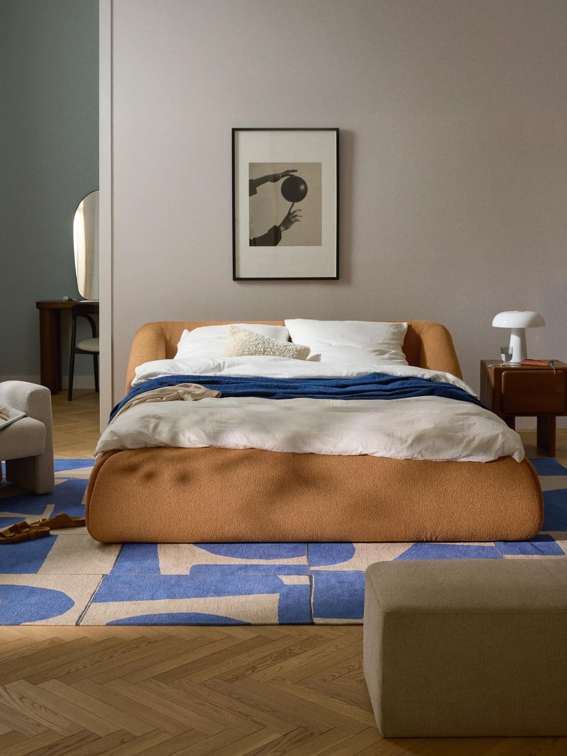 Sofia Bouclé Upholstered Bed — Warm Grey