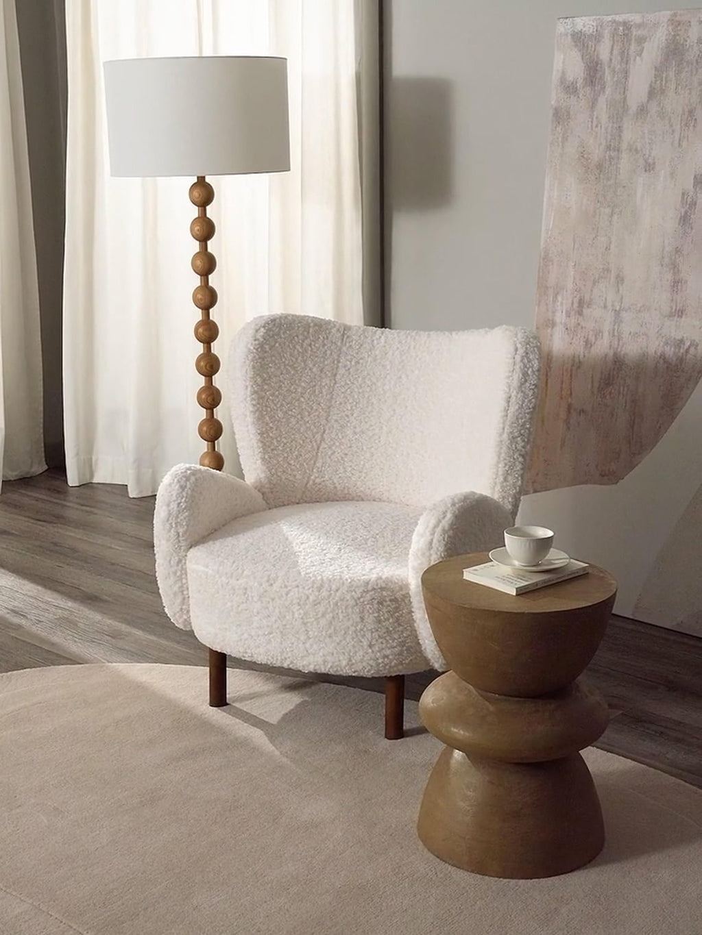 Kalia Teddy Wingback Chair — Ivory