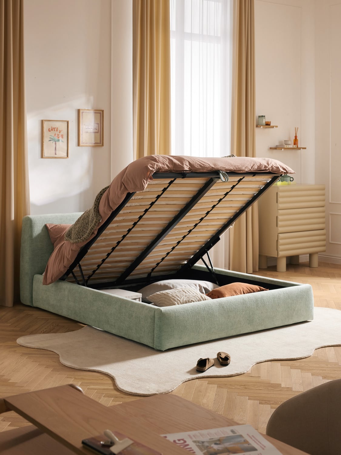 Cloud Upholstered Bed with Storage — Dove Grey
