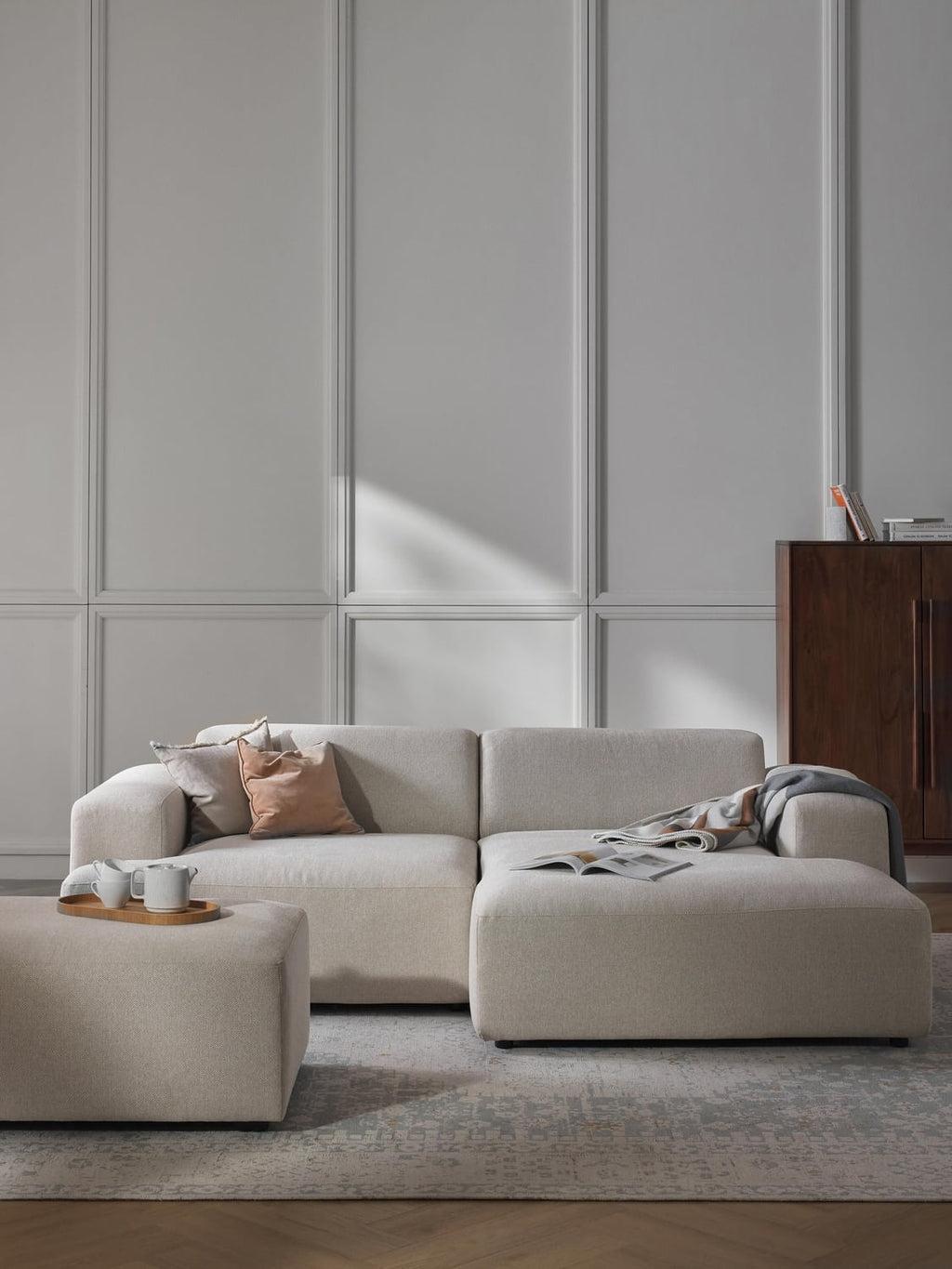 Melva Corner Sofa (3-seater) — Pearl Grey