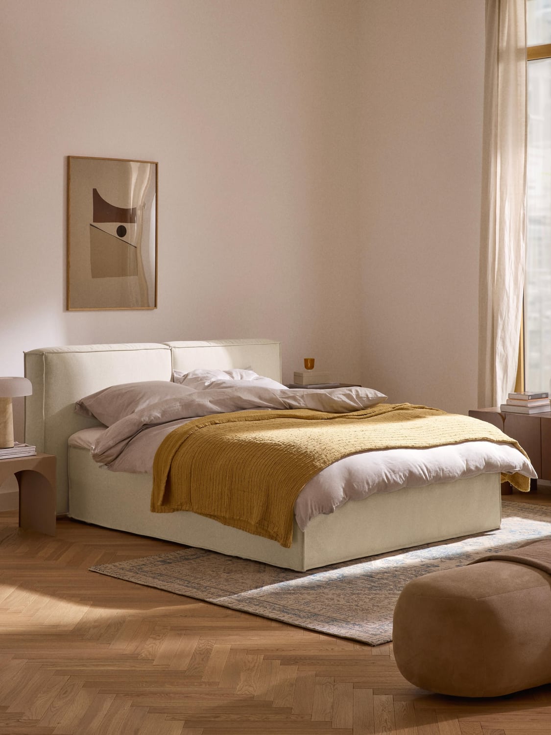 Lennon Box-Spring Bed — Light Grey