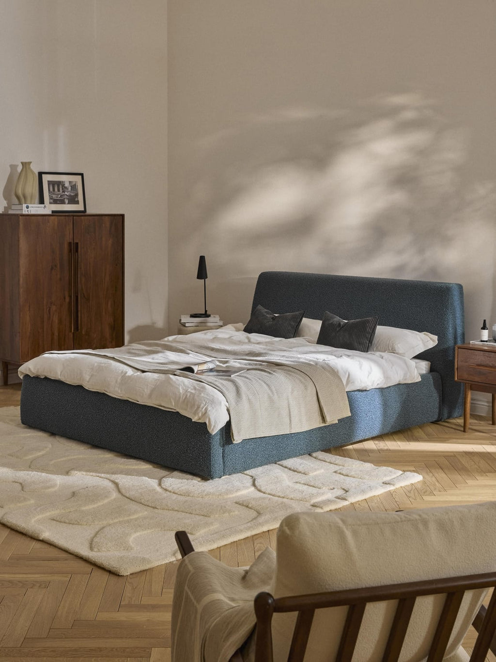 Cloud Bouclé Upholstered Bed — Taupe