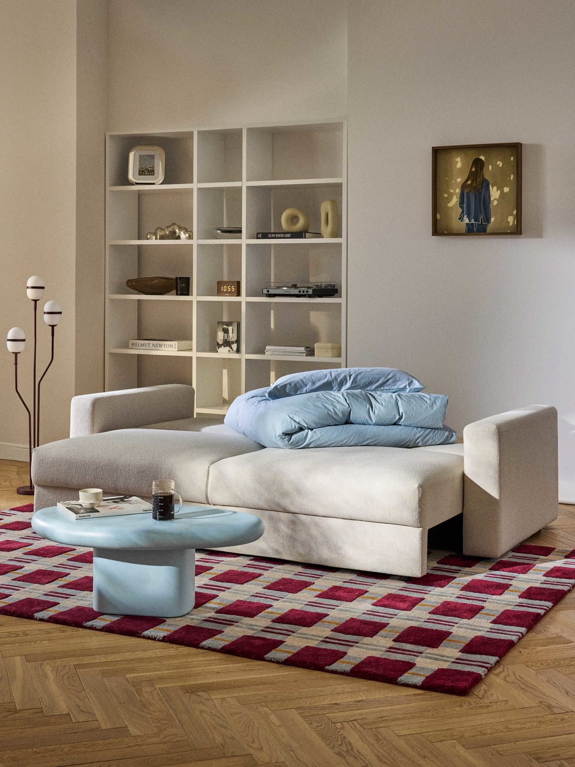 Tasha Bouclé-Sofa Bed (3-seater) with Storage — Blush