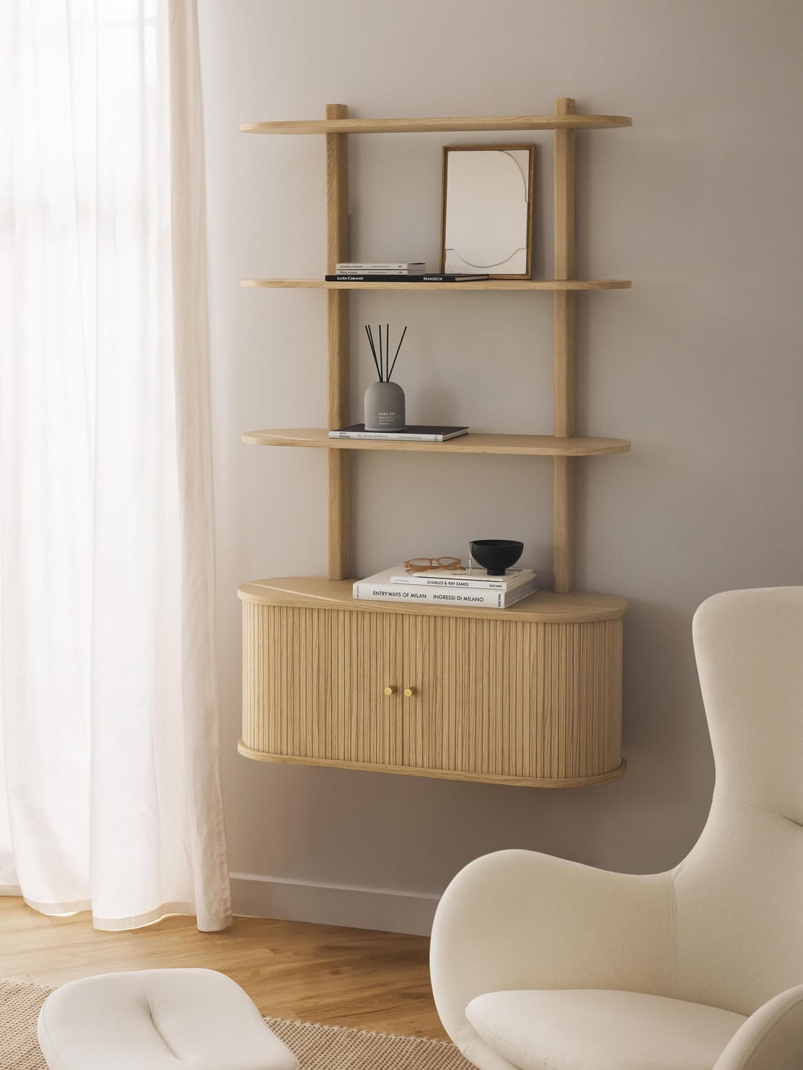 Calary Wall Shelf with Fluted Front — Sand