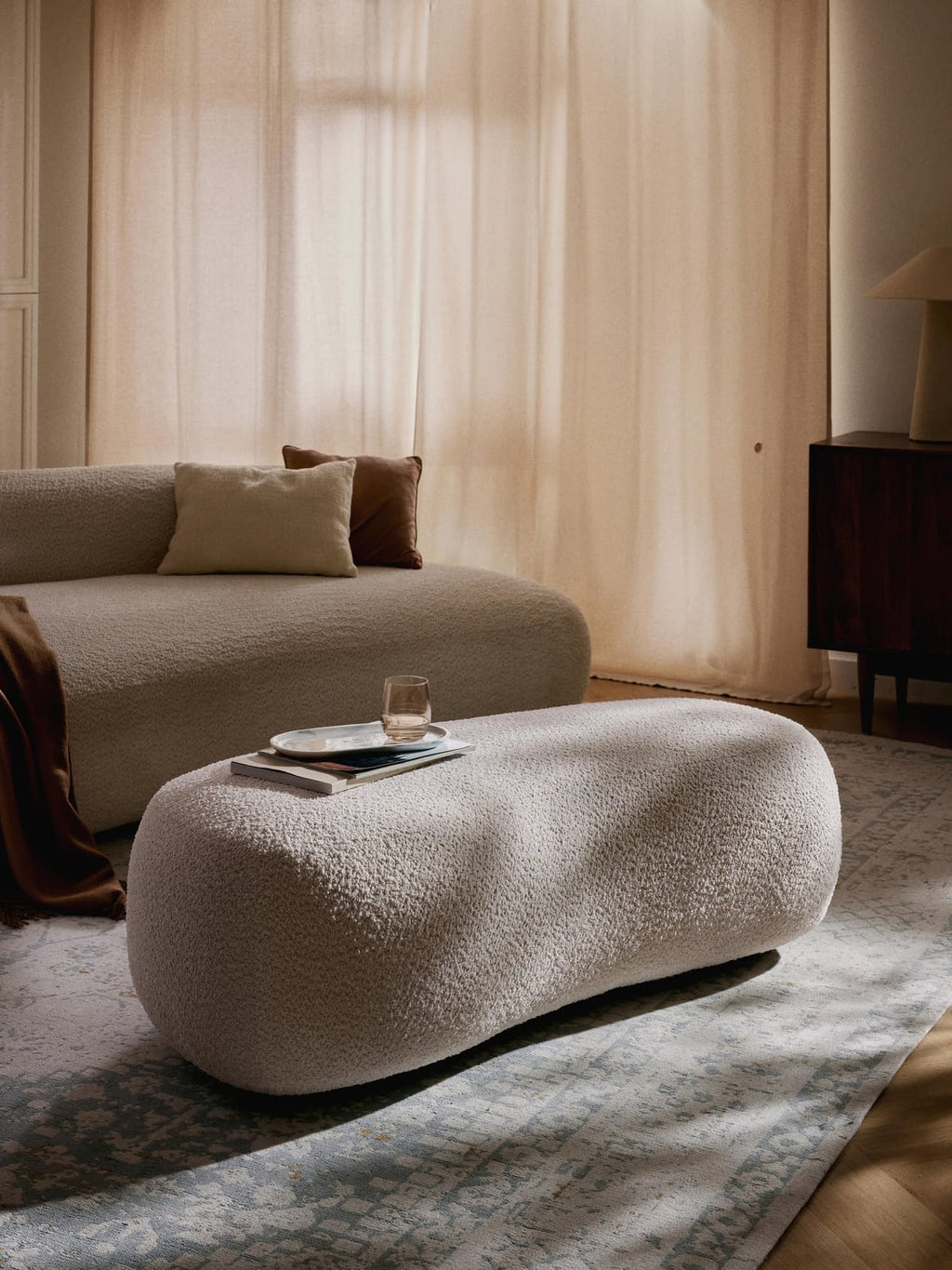 Alba XL-Ottoman in Teddy Bouclé — Light Grey