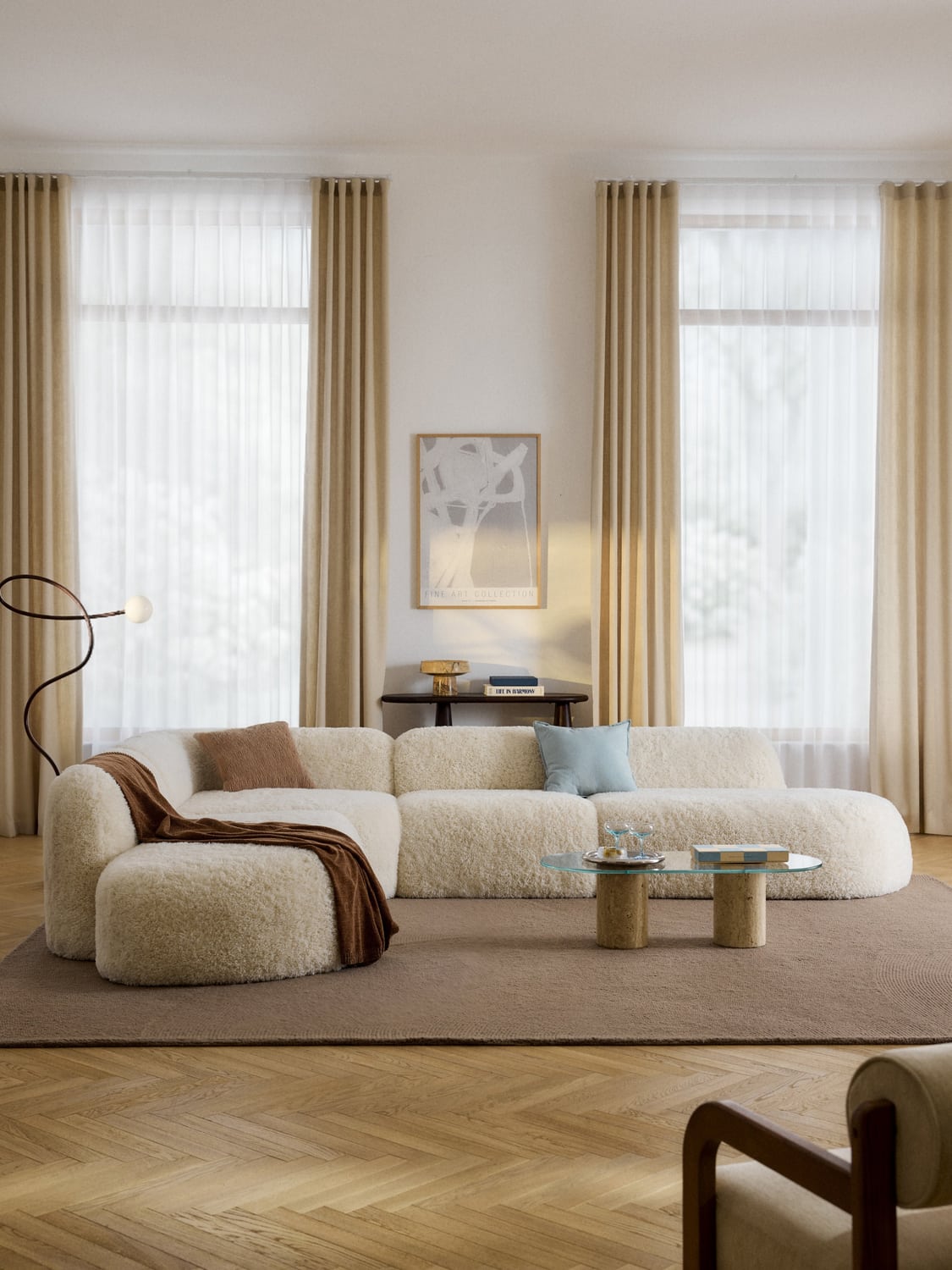 Wolke XL Modular Teddy-Corner Sofa with Chaise Longue — Ivory