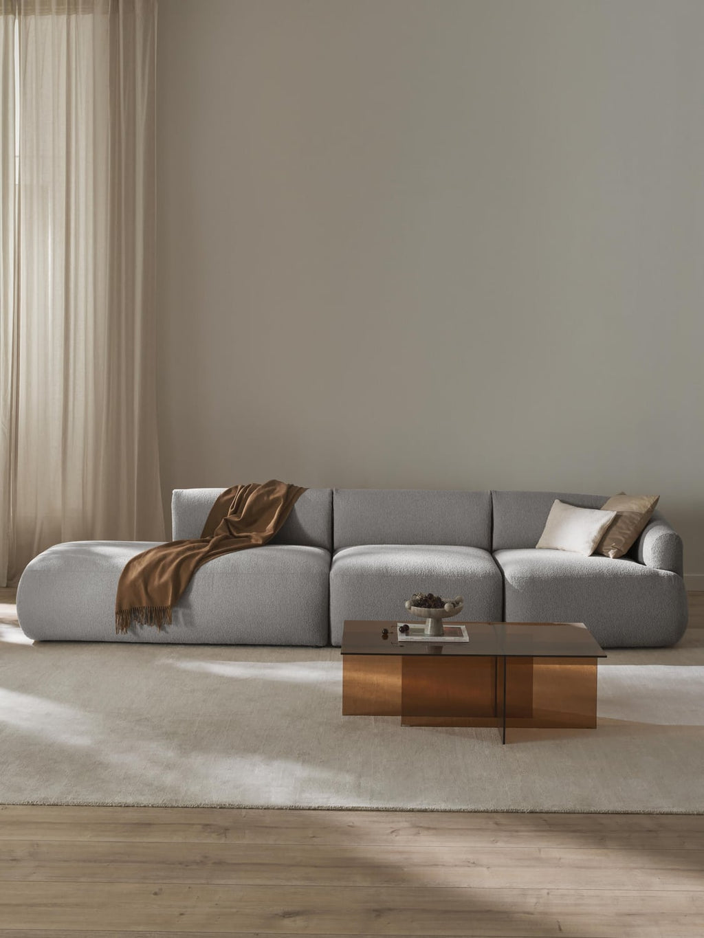 Sofia Modular Bouclé-Chaise (2-seater) — Light Grey