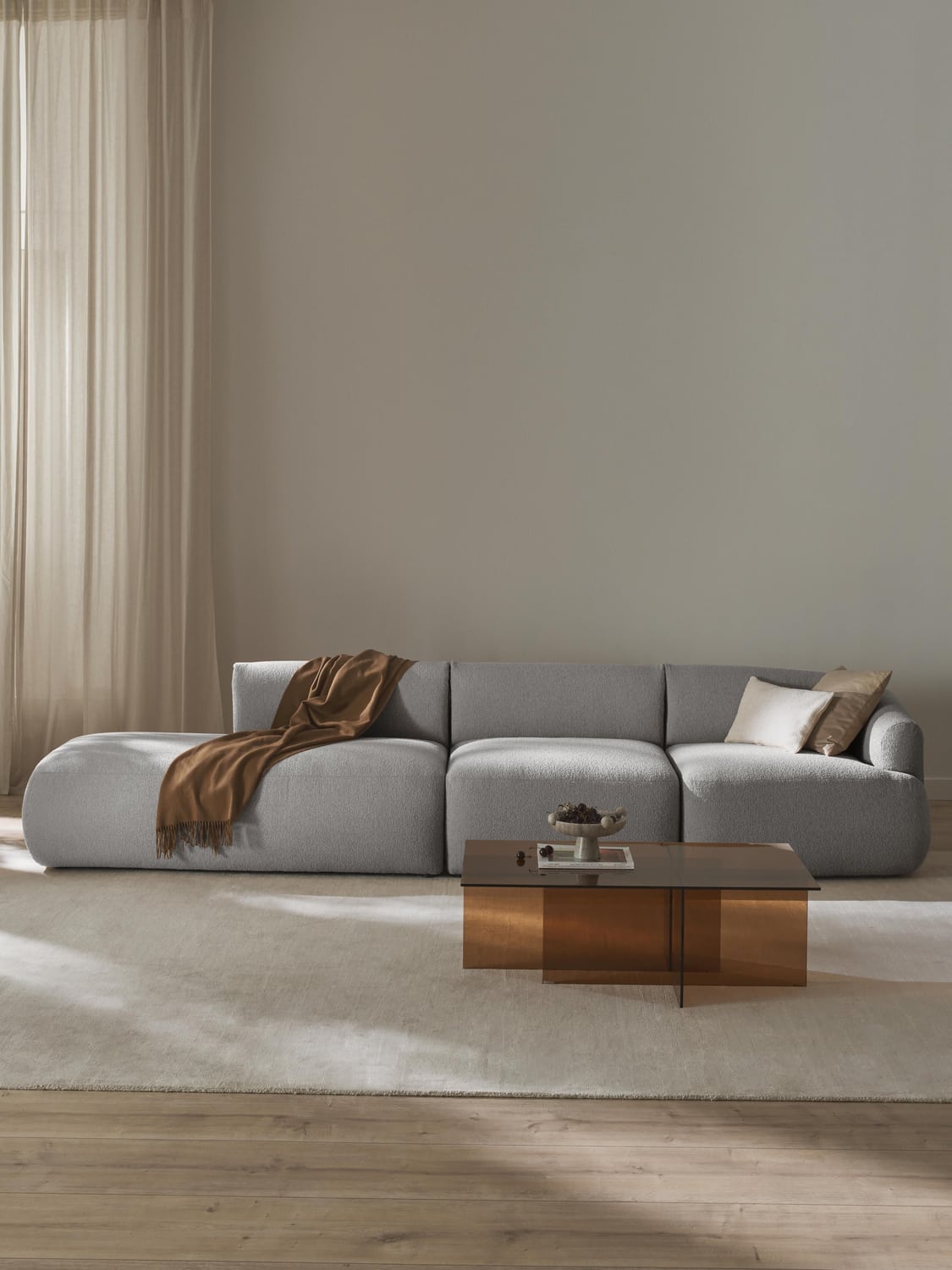 Sofia Modular Bouclé-Chaise (2-seater) — Light Grey