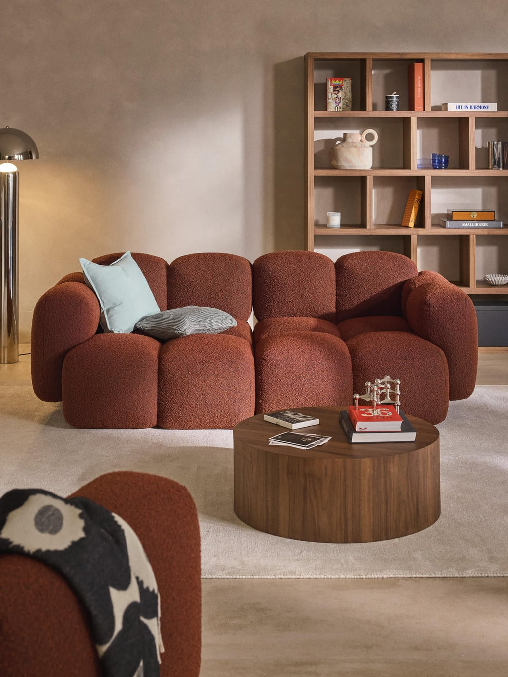 Tayla Modular Sofa (3-seater) in Bouclé — Burgundy