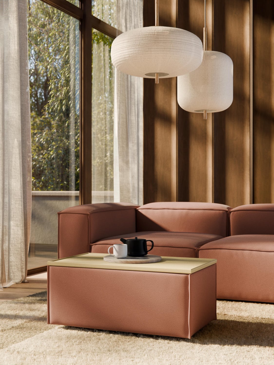 Lennon Sofa Ottoman with Storage — Terracotta