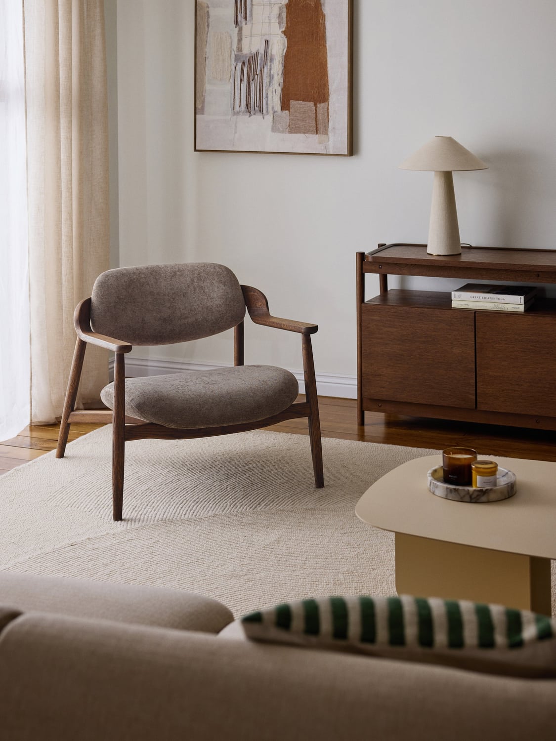 Rae Lounge Chair in Oak — Warm Grey