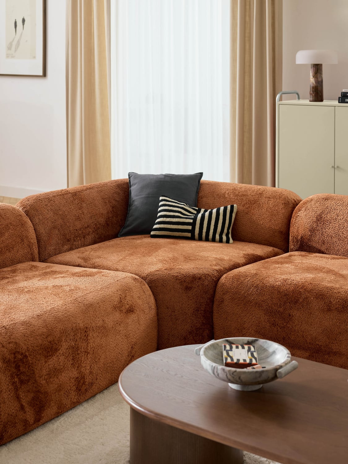 Wolke Round Teddy Bouclé Corner Module — Terracotta