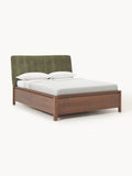 Santiago Wooden Bed with Upholstered Headboard and Drawers — Taupe